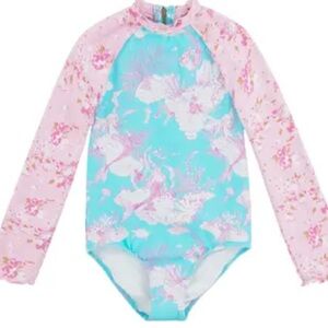 Hurly x Love Shack Fancy girls long sleeve swimsuit size L (12/14)-New With Tags